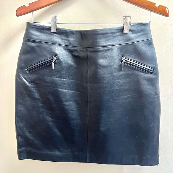 Attention Black genuine Leather Mini Skirt. L - Picture 1 of 6